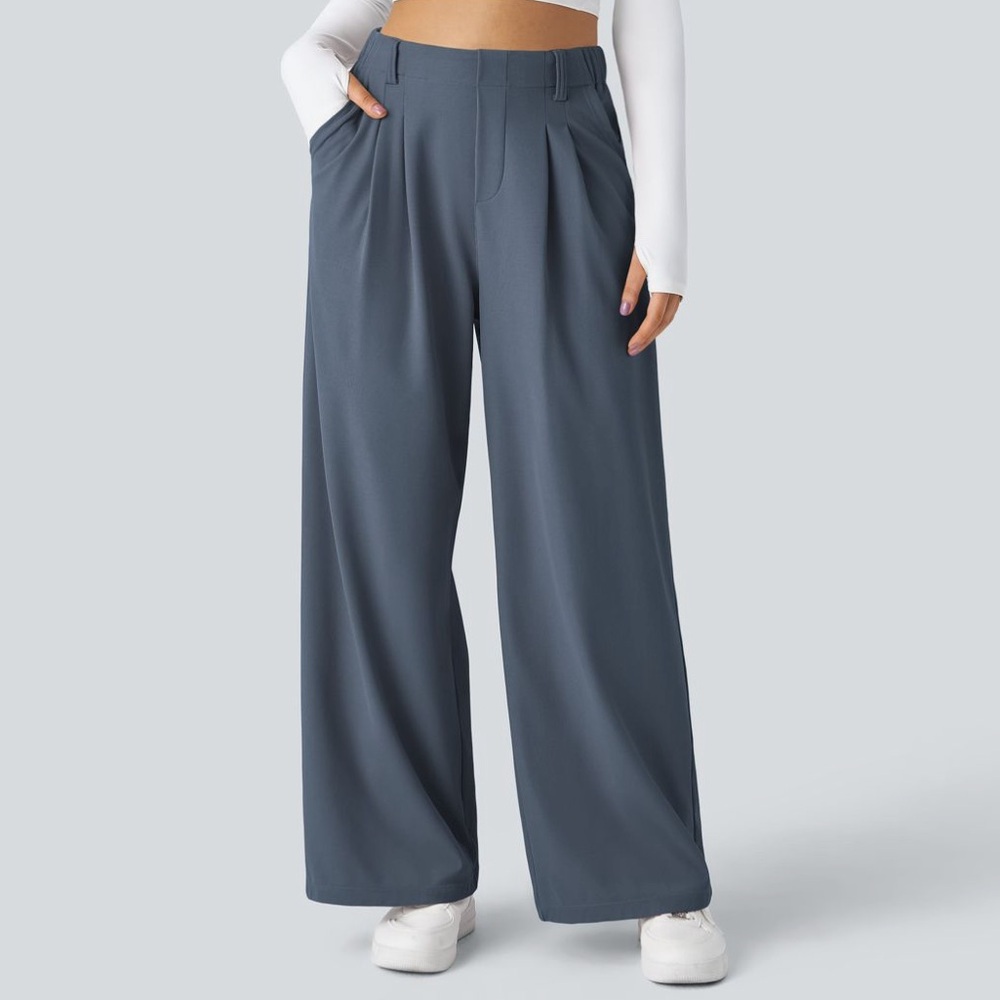NWT Halara Flex Blue High Waisted Wide Leg Waffle Work Pants Size M